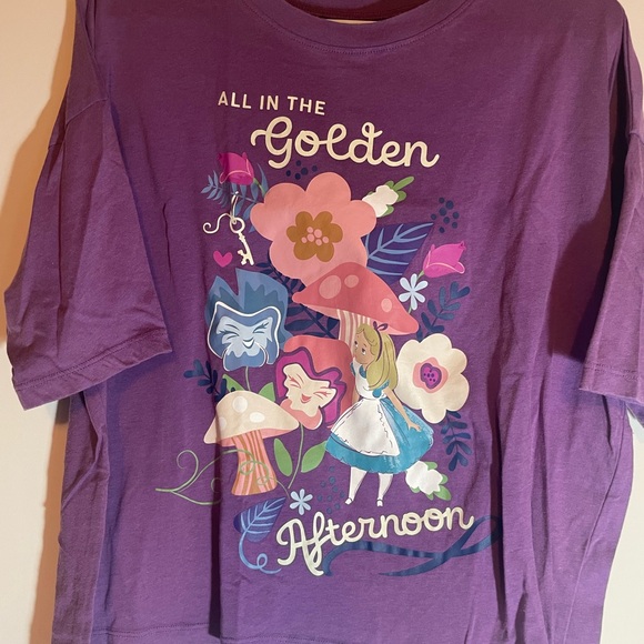 Disney Purple Dolman Sleeve Crop Tee with Alice in Wonderland Design - Picture 1 of 2